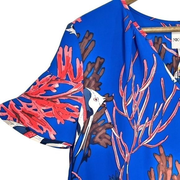 Nic + Zoe Angel Fish Reef Print Flutter Sleeve Top Blue NWT - Picture 5 of 13